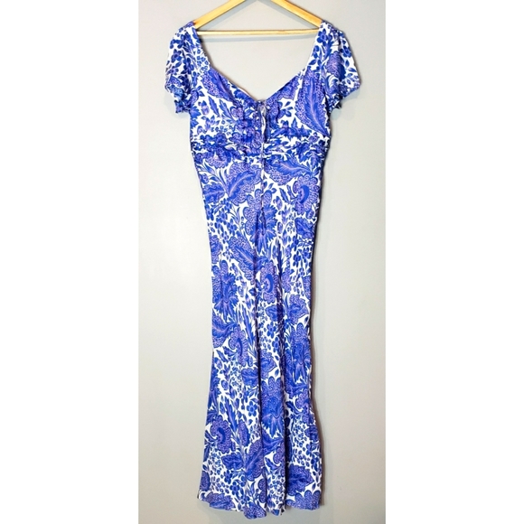 J. Crew Dresses & Skirts - J Crew Collection Dress 14 Cupro Satin Retroglam Peasant maxi tidewater floral